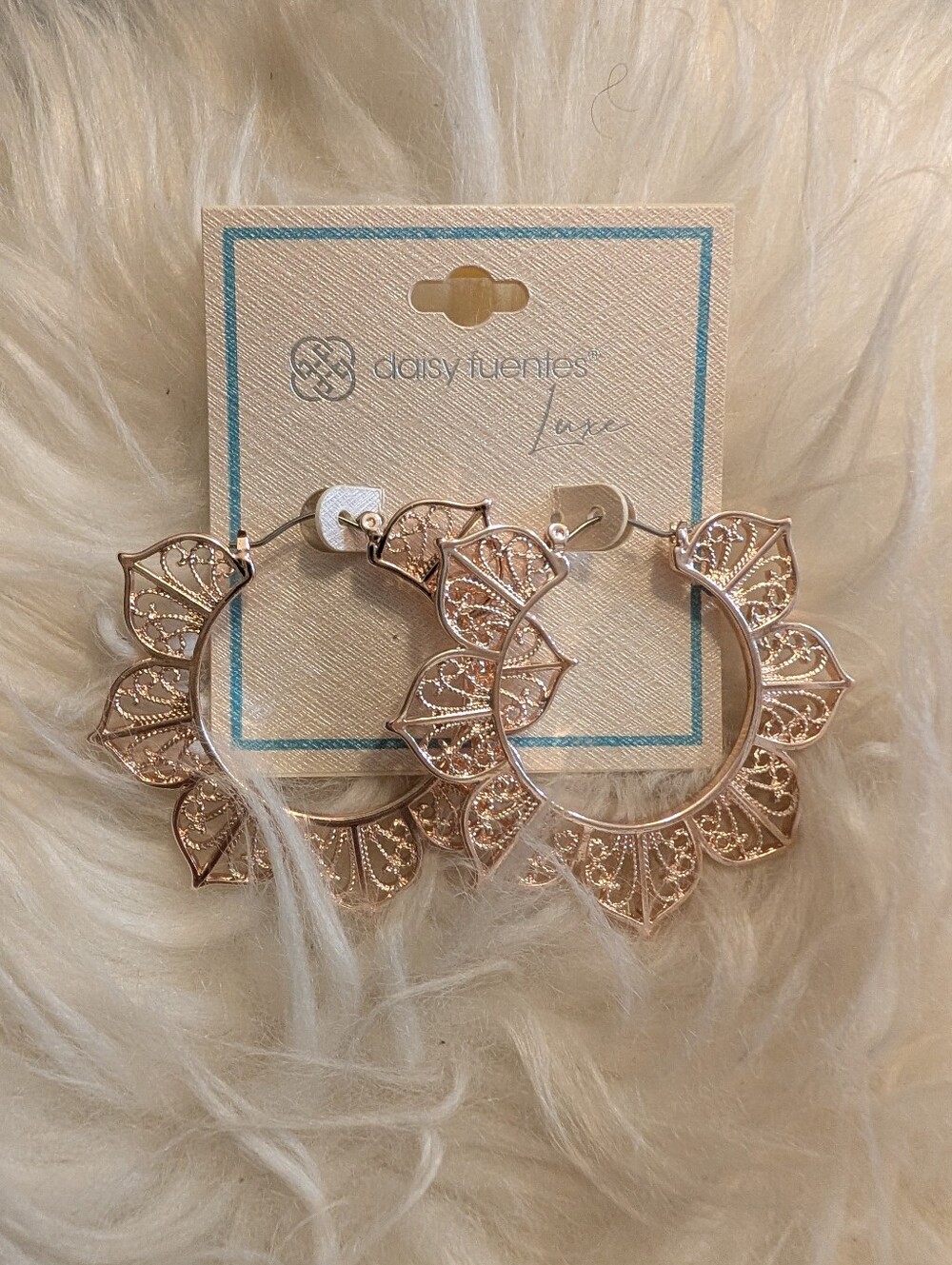 Daisy Fuentes Rose Gold Filigree Leaf Hoop Earrings